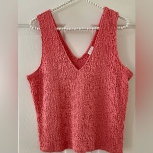 A New Day Pink-Peach V Neck Top. 
Cropped length.